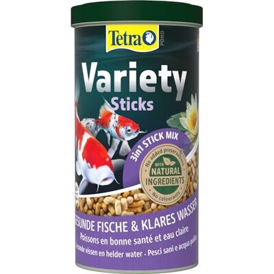 Tetra Pond Variety Sticks – visvoermix bestaande uit drie verschillende sticks, voor de gezondheid, kleurenpracht en vitaliteit van alle vijvervissen, 1 liter blik Tetra Pond Variety Sticks – visvoermix bestaande uit drie verschillende sticks, voor de gezondheid, kleurenpracht en vitaliteit van alle vijvervissen, 1 liter blik