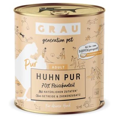 Grau het origineel Natvoer voor honden puur kip, 6 verpakking (6 x 400 g), monoproteïne, voor volwassen honden Grau het origineel Natvoer voor honden puur kip, 6 verpakking (6 x 400 g), monoproteïne, voor volwassen honden