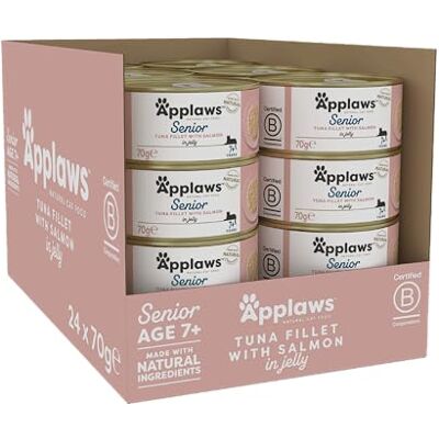 Applaws natuurlijk compleet natvoer voor oudere katten, tonijn met zalm in bouillon, blik van 70 g (verpakking van 24) Applaws natuurlijk compleet natvoer voor oudere katten, tonijn met zalm in bouillon, blik van 70 g (verpakking van 24)