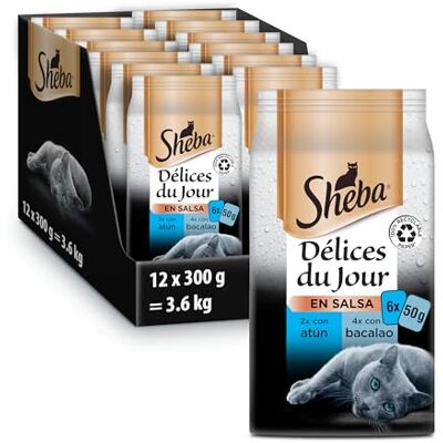 Sheba Natvoer voor katten met tonijn, kabeljauw, witte vis in saus 6 x 50 g Sheba Natvoer voor katten met tonijn, kabeljauw, witte vis in saus 6 x 50 g