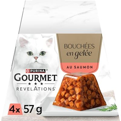 Gourmet Revelations Kat, jelly bites, zalm, maaltijdporties voor volwassen katten, 4 x 57 g Gourmet Revelations Kat, jelly bites, zalm, maaltijdporties voor volwassen katten, 4 x 57 g