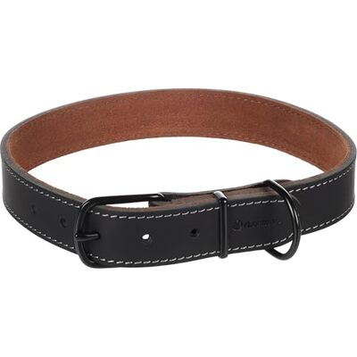 Flamingo Montana halsband zwart leer XXL 53-63 cm x 28 mm met klinknagels en gesp heeft een zwarte glanzende afwerking Flamingo Montana halsband zwart leer XXL 53-63 cm x 28 mm met klinknagels en gesp heeft een zwarte glanzende afwerking