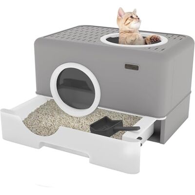 YITAHOME Kattenbak met deksel, grote geurloze kattenbak Hop In, met uittrekbare lade en afvalschep (grijs) YITAHOME Kattenbak met deksel, grote geurloze kattenbak Hop In, met uittrekbare lade en afvalschep (grijs)