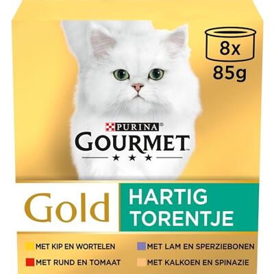 Gourmet Gold Hartig Torentje Kattenvoer, Natvoer met Rund en Tomaat, Kip en Wortelen, Kalkoen en Spinazie, Kalkoen en Sperziebonen 8x85g doos van 6 (48 blikjes; 4,08kg) Gourmet Gold Hartig Torentje Kattenvoer, Natvoer met Rund en Tomaat, Kip en Wortelen, Kalkoen en Spinazie, Kalkoen en Sperziebonen 8x85g doos van 6 (48 blikjes; 4,08kg)