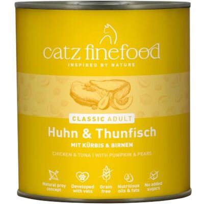Catz finefood N° 25 kip & Thunvis fijnkost kattenvoer nat en verfijnd met pompoen en rozenbot, 6 x 800 g blikken Catz finefood N° 25 kip & Thunvis fijnkost kattenvoer nat en verfijnd met pompoen en rozenbot, 6 x 800 g blikken