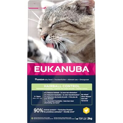 Eukanuba Anti-Haarballen kattenvoer met kip premium droogvoer ter vermindering van haarballen voor katten van 1 jaar, 2 kg Eukanuba Anti-Haarballen kattenvoer met kip premium droogvoer ter vermindering van haarballen voor katten van 1 jaar, 2 kg