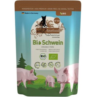 Catz finefood Organic Biologisch kattenvoer voor varken, monoproteïne natvoer in biologische kwaliteit voor katten, diervriendelijke voeding met 94% vleesgehalte, Made in Germany, 6 x 85 g Catz finefood Organic Biologisch kattenvoer voor varken, monoproteïne natvoer in biologische kwaliteit voor katten, diervriendelijke voeding met 94% vleesgehalte, Made in Germany, 6 x 85 g