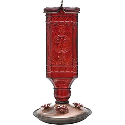 Perky-Pet 8116-2 Rode Vierkante Antieke Fles Glas Kolibrie Feeder Perky-Pet 8116-2 Rode Vierkante Antieke Fles Glas Kolibrie Feeder
