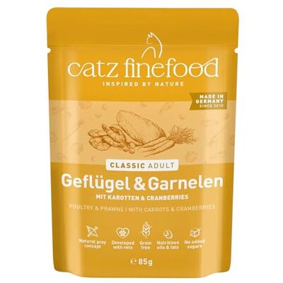 Catz finefood N° 17 Gevogelte & Garnalen Fijnvoeding Kattenvoer Nat, verfijnd met Wortel & Cranberry, 16 x 85 g zak Catz finefood N° 17 Gevogelte & Garnalen Fijnvoeding Kattenvoer Nat, verfijnd met Wortel & Cranberry, 16 x 85 g zak
