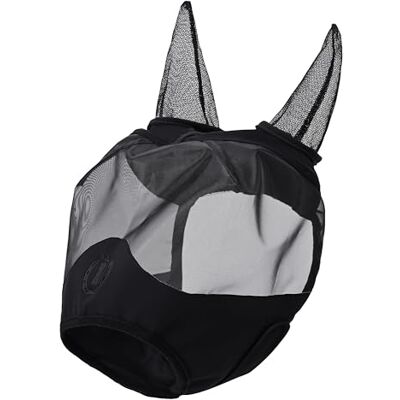 Imperial Riding IRH Fly Shield, vliegenmasker met UV-mesh en fleece-rand, zwart met oren, volledig Imperial Riding IRH Fly Shield, vliegenmasker met UV-mesh en fleece-rand, zwart met oren, volledig