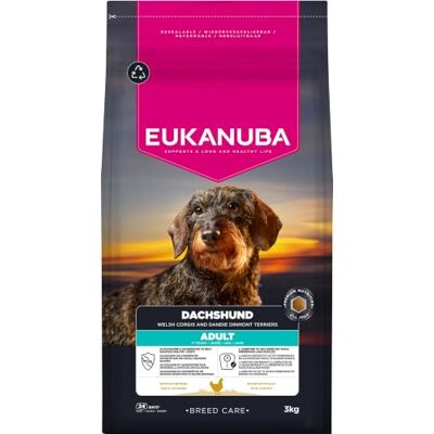 Eukanuba Breed Care Teckel Droogvoer, 3 kg Premium hondenvoer met verse kip optimaal op het ras afgestemd voer bevordert het behoud van gezonde gewrichten Eukanuba Breed Care Teckel Droogvoer, 3 kg Premium hondenvoer met verse kip optimaal op het ras afgestemd voer bevordert het behoud van gezonde gewrichten