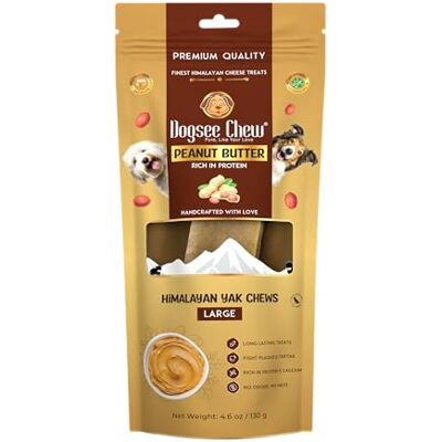 Dogsee Himalaya-Yak kaas tandverzorging kauwsnack met pindakaas smaak voor honden 130 g (1 grote kauwsnack) Voor een gezonde huid en gezonde vacht zonder granen, zonder gluten Geurneutrale Dogsee Himalaya-Yak kaas tandverzorging kauwsnack met pindakaas smaak voor honden 130 g (1 grote kauwsnack) Voor een gezonde huid en gezonde vacht zonder granen, zonder gluten Geurneutrale