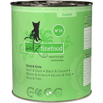 Catz finefood N° 23 Rund- & eend fijnvoer kattenvoer nat, verfijnd met cranberry & aloë vera, 6 x 800 g blikjes Catz finefood N° 23 Rund- & eend fijnvoer kattenvoer nat, verfijnd met cranberry & aloë vera, 6 x 800 g blikjes