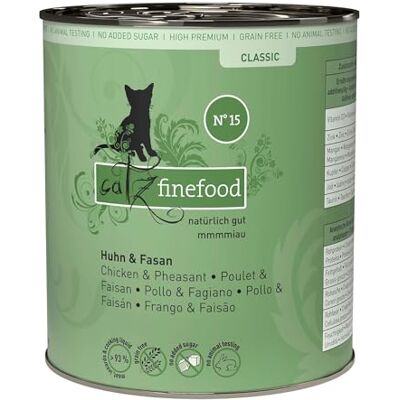 Catz finefood Classic N° 15 Kip & Fasan Kattenvoer, natvoer voor je kat zonder suiker en granen, glutenvrij, met een hoog vleesgehalte, Made in Germany, 6 x 800 g blikjes Catz finefood Classic N° 15 Kip & Fasan Kattenvoer, natvoer voor je kat zonder suiker en granen, glutenvrij, met een hoog vleesgehalte, Made in Germany, 6 x 800 g blikjes