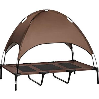 PawHut Bed voor honden en katten, op poten, hoog comfort, velum, uv-bescherming, Oxford-stof, microgeperforeerd, parasol + draagtas, bruin, zwart PawHut Bed voor honden en katten, op poten, hoog comfort, velum, uv-bescherming, Oxford-stof, microgeperforeerd, parasol + draagtas, bruin, zwart