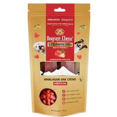 Dogsee Himalaya-Yak kaas tandverzorging kauwsnacks met aardbeien voor honden – 140 g (middelgroot – 2 kauwsnacks) Voor een gezonde huid en gezonde vacht Zonder granen, zonder gluten Dogsee Himalaya-Yak kaas tandverzorging kauwsnacks met aardbeien voor honden – 140 g (middelgroot – 2 kauwsnacks) Voor een gezonde huid en gezonde vacht Zonder granen, zonder gluten