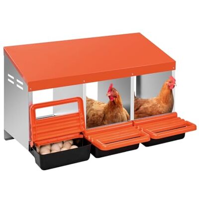 VEVOR Nestkast met broedkast voor eieren met 3 vakken, metalen opbergdozen met beschermdeksel, eenvoudig te monteren, ideaal voor kippen, oranje VEVOR Nestkast met broedkast voor eieren met 3 vakken, metalen opbergdozen met beschermdeksel, eenvoudig te monteren, ideaal voor kippen, oranje