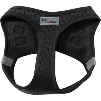 JACK AND VANILLA , Ademend mesh-harnas voor kleine honden, individuele pasvorm, eenvoudige gespen, versterkte veiligheid met reflecterende naden, maat XS, kleur zwart, model Expeditie JACK AND VANILLA , Ademend mesh-harnas voor kleine honden, individuele pasvorm, eenvoudige gespen, versterkte veiligheid met reflecterende naden, maat XS, kleur zwart, model Expeditie