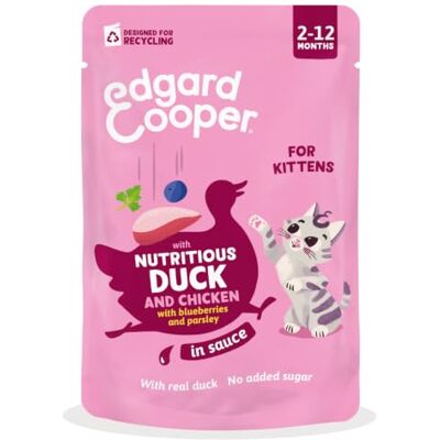 Edgard & Cooper Natvoer zak voor kittens, eend en kip in saus (12 x 85 g), uitgebalanceerd recept met echte eend en kip, natuurlijke ingrediënten, zonder toegevoegde suiker, voor gesteriliseerde Edgard & Cooper Natvoer zak voor kittens, eend en kip in saus (12 x 85 g), uitgebalanceerd recept met echte eend en kip, natuurlijke ingrediënten, zonder toegevoegde suiker, voor gesteriliseerde