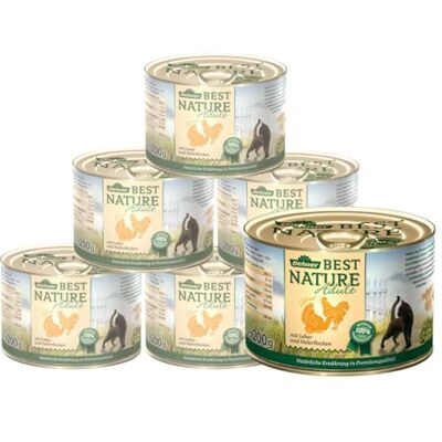 Dehner Best Nature Adult kattenvoer, gevogelte en lever, 6 x 200 g (1,2 kg) 1,2 kg, met havervlokken, voor volwassen katten Dehner Best Nature Adult kattenvoer, gevogelte en lever, 6 x 200 g (1,2 kg) 1,2 kg, met havervlokken, voor volwassen katten