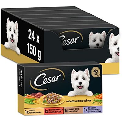 Cesar Natvoer voor honden, selectie boerenrecepten in saus, multipack (6 x 4 bekers x 150 g) Cesar Natvoer voor honden, selectie boerenrecepten in saus, multipack (6 x 4 bekers x 150 g)