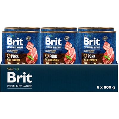 Brit Premium by Nature Natvoer voor volwassen honden, varken met trachea, compleet voer, 6 x 800 g Brit Premium by Nature Natvoer voor volwassen honden, varken met trachea, compleet voer, 6 x 800 g
