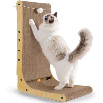 Gimars Verdikte L-vorm 68 cm kattenkrabber, krabplank met pluche en kattenkruidballen, groot formaat kartonnen krabber wandmontage, speelgoed voor het beschermen van meubels Gimars Verdikte L-vorm 68 cm kattenkrabber, krabplank met pluche en kattenkruidballen, groot formaat kartonnen krabber wandmontage, speelgoed voor het beschermen van meubels