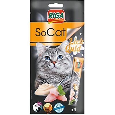 Riga Socat Lick Quid Kattentraktaties Natte Kipsnack Likcrème Rijk aan eiwitten Graanvrij Vetarm Ideale beloning 4 x 14g Riga Socat Lick Quid Kattentraktaties Natte Kipsnack Likcrème Rijk aan eiwitten Graanvrij Vetarm Ideale beloning 4 x 14g