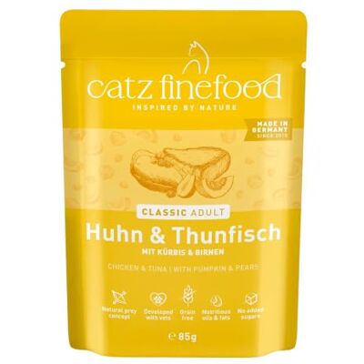 Catz finefood N° 25 kip & tonijn fijnvoer kattenvoer nat, verfijnd met pompoen & rozenbottel, 16 x 85 g zak Catz finefood N° 25 kip & tonijn fijnvoer kattenvoer nat, verfijnd met pompoen & rozenbottel, 16 x 85 g zak