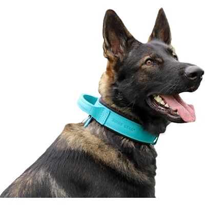 DINGO GEAR WWW.DINGOGEAR.COM 1977 DINGO GEAR Drago Lederen hondenhalsband, amortiseerd met sterke brede handgreep, handgemaakt, halsomtrek 56-64 cm, voor training en wandelen, trekbescherming, zachte voering, blauw (S03923) DINGO GEAR WWW.DINGOGEAR.COM 1977 DINGO GEAR Drago Lederen hondenhalsband, amortiseerd met sterke brede handgreep, handgemaakt, halsomtrek 56-64 cm, voor training en wandelen, trekbescherming, zachte voering, blauw (S03923)