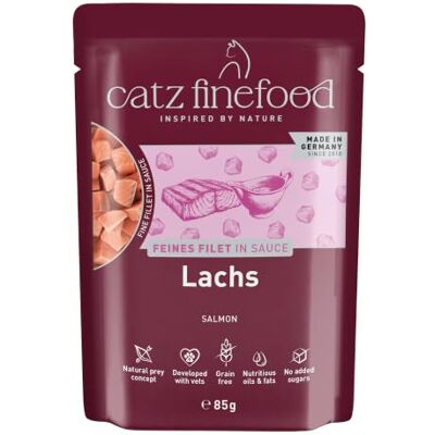 Catz finefood Zalm FEINES Filet Adult kattenvoer nat, graanvrij, zonder toevoegingen van suiker, met zonnebloemolie voor een evenwichtige spijsvertering, Made in Germany (16 x 85 g zak) Catz finefood Zalm FEINES Filet Adult kattenvoer nat, graanvrij, zonder toevoegingen van suiker, met zonnebloemolie voor een evenwichtige spijsvertering, Made in Germany (16 x 85 g zak)