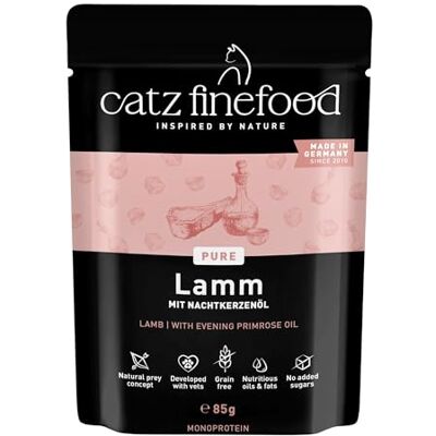 Catz finefood Purrrr Lam, monoprotein kattenvoer, nat N° 111, voor voedingsgevoelige katten, 70% vleesgehalte, zak van 16 x 85 g Catz finefood Purrrr Lam, monoprotein kattenvoer, nat N° 111, voor voedingsgevoelige katten, 70% vleesgehalte, zak van 16 x 85 g