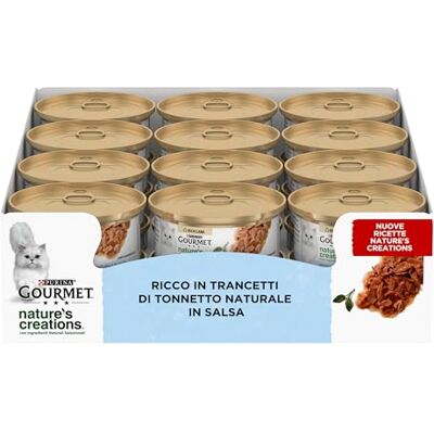 Gourmet Nature's Creations Vochtige kat rijk aan natuurlijke tonijn trancetti in saus, 24 blikjes à 70 g Gourmet Nature's Creations Vochtige kat rijk aan natuurlijke tonijn trancetti in saus, 24 blikjes à 70 g