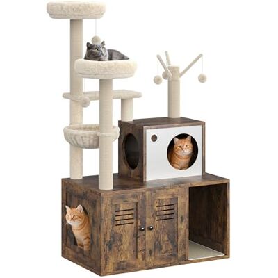 Garvee Meubelafdekking voor kattenbakvulling – moderne krabpaal van hout, hangmat, mand, ruimtebesparende toren, krabzuilen, geïntegreerde woning, ideaal voor binnen, klassieke kleur Garvee Meubelafdekking voor kattenbakvulling – moderne krabpaal van hout, hangmat, mand, ruimtebesparende toren, krabzuilen, geïntegreerde woning, ideaal voor binnen, klassieke kleur
