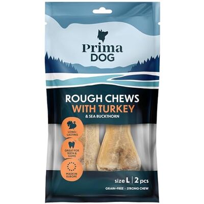 PrimaDog Rough Chews voor Honden, Smaak Kalkoen & Duindoorn, Graanvrije Kauwbotten, 140 g PrimaDog Rough Chews voor Honden, Smaak Kalkoen & Duindoorn, Graanvrije Kauwbotten, 140 g
