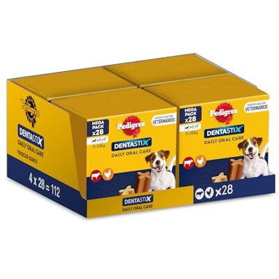 Pedigree Dentastix Tandsnack voor mondhygiëne van kleine honden, 4 verpakkingen van elk 28 stuks Pedigree Dentastix Tandsnack voor mondhygiëne van kleine honden, 4 verpakkingen van elk 28 stuks