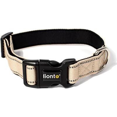 lionto Hondenhalsband gewatteerde halsband nylon reflecterend waterdicht verstelbaar, maat XL, beige lionto Hondenhalsband gewatteerde halsband nylon reflecterend waterdicht verstelbaar, maat XL, beige