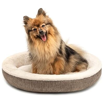 lionto Hondenmandje rond in donutvorm, Ø 55 cm, huisdierenkussen voor honden & katten met wasbare hoes & anti-slip noppen, knus hondenbed van Oxford-linnen & pluche, Bruin lionto Hondenmandje rond in donutvorm, Ø 55 cm, huisdierenkussen voor honden & katten met wasbare hoes & anti-slip noppen, knus hondenbed van Oxford-linnen & pluche, Bruin