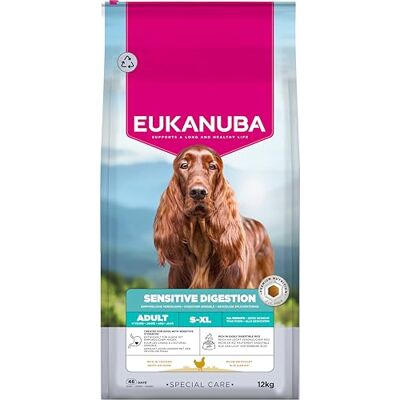 Eukanuba Sensitive Digestion Hondenvoer met kip en goed verteerbare rijst maagvriendelijk special care droogvoer voor volwassen honden met een gevoelige spijsvertering, 12 kg Eukanuba Sensitive Digestion Hondenvoer met kip en goed verteerbare rijst maagvriendelijk special care droogvoer voor volwassen honden met een gevoelige spijsvertering, 12 kg