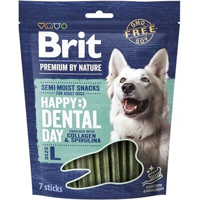 Brit Premium Halfvochtige tandstokjes voor volwassen honden, maat L, 7 Tandstokjes met kip voor grote honden: zacht, bevorderen mondhygiëne, gewrichten en frisse adem. Brit Premium Halfvochtige tandstokjes voor volwassen honden, maat L, 7 Tandstokjes met kip voor grote honden: zacht, bevorderen mondhygiëne, gewrichten en frisse adem.