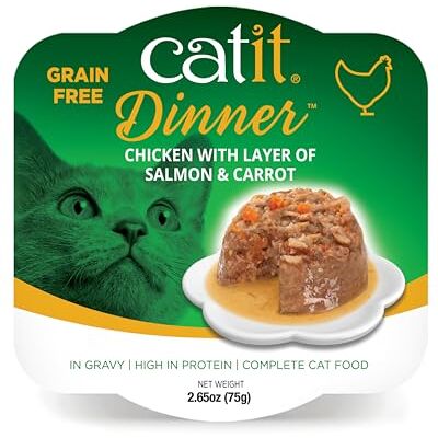 catit Dinner Fish Premium kattenvoer, graanvrij, eiwitrijk, met zalm en wortelen, per stuk verpakt (1 x 80 g) catit Dinner Fish Premium kattenvoer, graanvrij, eiwitrijk, met zalm en wortelen, per stuk verpakt (1 x 80 g)