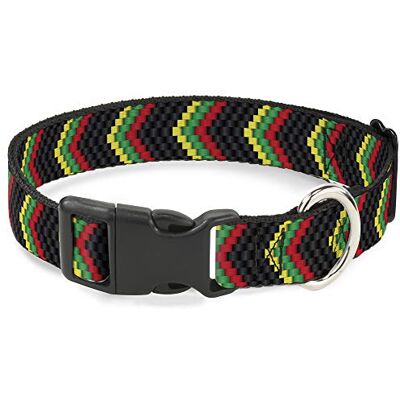 Buckle-Down Plastic Clip Collar Chevron Weave Black/Rasta 2,5 cm breed Past 30-43 cm Nek Medium Buckle-Down Plastic Clip Collar Chevron Weave Black/Rasta 2,5 cm breed Past 30-43 cm Nek Medium