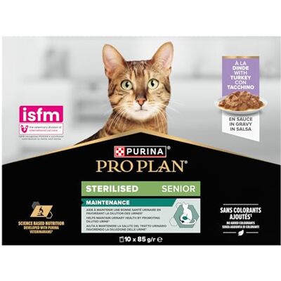 Pro Plan PURINA Senior Sterilised 7+ Complete voeding voor senior katten gesteriliseerd (> 7 jaar) voor een langer gezond leven kalkoen zak 10 x 85 g Pro Plan PURINA Senior Sterilised 7+ Complete voeding voor senior katten gesteriliseerd (> 7 jaar) voor een langer gezond leven kalkoen zak 10 x 85 g