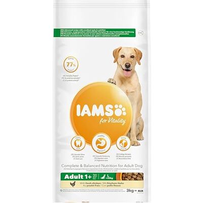 IAMS drooghondenvoer met kip droogvoer voor volwassen honden vanaf 1 jaar, geschikt voor grote honden, 3 kg IAMS drooghondenvoer met kip droogvoer voor volwassen honden vanaf 1 jaar, geschikt voor grote honden, 3 kg