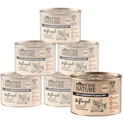 Dehner Fine Nature Junior, hondenvoer van levensmiddelenkwaliteit, gevogelte, 6 x 200 g (1,2 kg) Dehner Fine Nature Junior, hondenvoer van levensmiddelenkwaliteit, gevogelte, 6 x 200 g (1,2 kg)