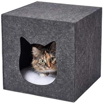 Relaxdays Kattenhol, vilt, HxBxD: 33 x 33 x 37 cm, kattenhuis voor planken, opvouwbaar, met kussen, kattenbed, donkergrijs Relaxdays Kattenhol, vilt, HxBxD: 33 x 33 x 37 cm, kattenhuis voor planken, opvouwbaar, met kussen, kattenbed, donkergrijs
