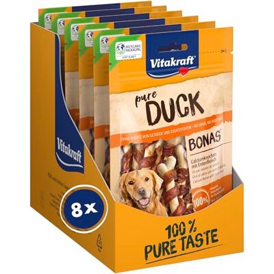 Vitakraft Pure Duck Bonas, hondensnacks, kalkbotten met eendenvlees, trainingstraktaties voor honden, zonder toegevoegde suikers (8x 80g) Vitakraft Pure Duck Bonas, hondensnacks, kalkbotten met eendenvlees, trainingstraktaties voor honden, zonder toegevoegde suikers (8x 80g)