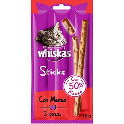 Whiskas Kattensnack, sticks met rundvlees, in totaal 84 stuks (28 verpakkingen van elk 18 g) Whiskas Kattensnack, sticks met rundvlees, in totaal 84 stuks (28 verpakkingen van elk 18 g)