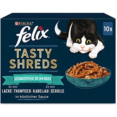 Felix Tasty Shreds Kattenvoer, nat in saus, smaakdiversiteit uit het water, 6 stuks (6 x 10 x 80 g) Felix Tasty Shreds Kattenvoer, nat in saus, smaakdiversiteit uit het water, 6 stuks (6 x 10 x 80 g)