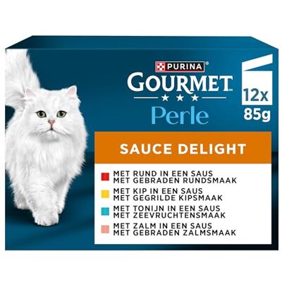 Gourmet Perle Sauce Delight Kattenvoer, Natvoer met Kip, Rund, Zalm en Tonijn in Saus – 12 x 85g doos Van 4 (48 maaltijdzakjes; 4,08kg) Gourmet Perle Sauce Delight Kattenvoer, Natvoer met Kip, Rund, Zalm en Tonijn in Saus – 12 x 85g doos Van 4 (48 maaltijdzakjes; 4,08kg)